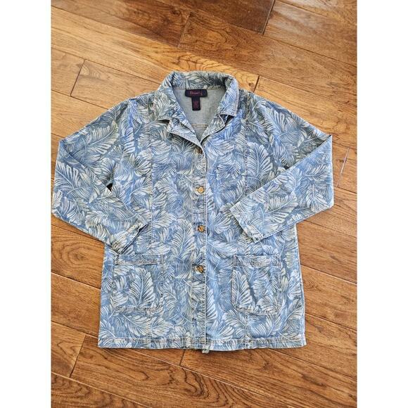 Denim&Co Jackets & Blazers - Denim & Co Tropical Floral Denim Jean Chore Jacket Blazer Women's Size L